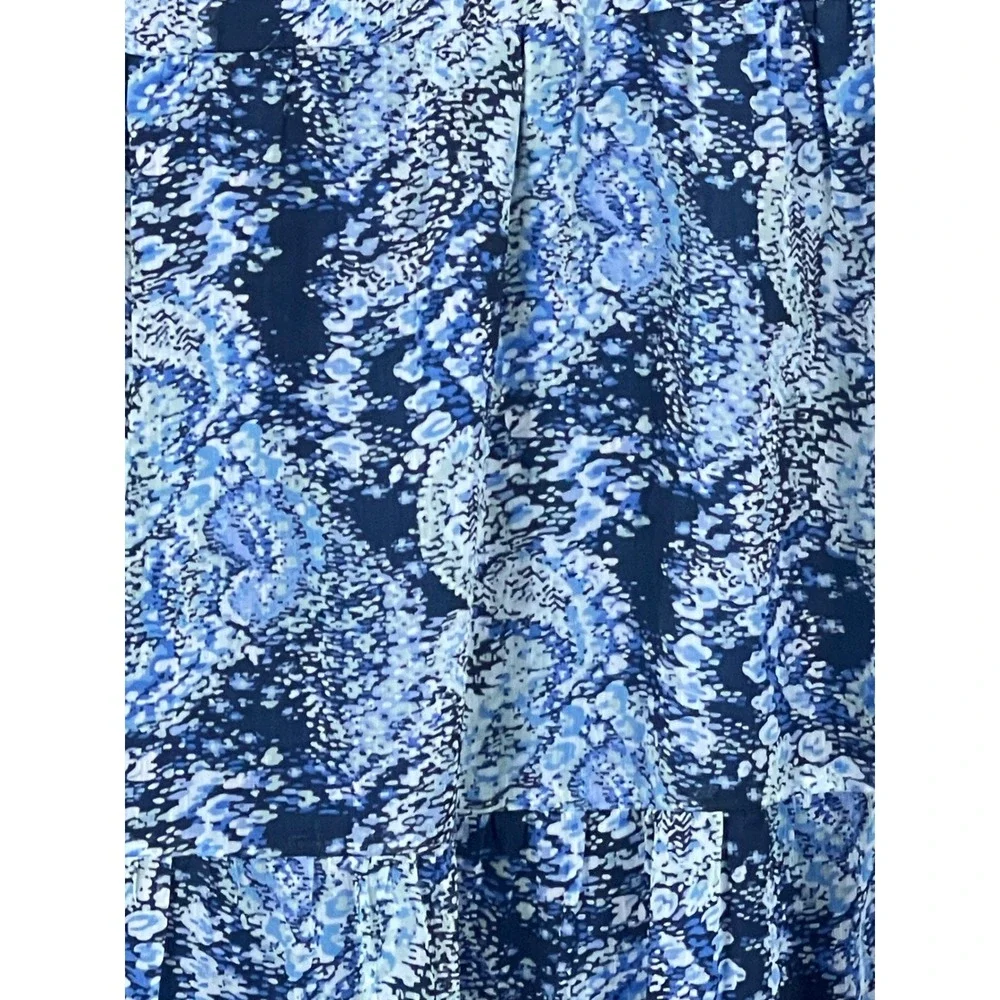 Joie Blue Women Midi XL Abstract Print Tiered Long Sleeve V-Neck High Low Dress